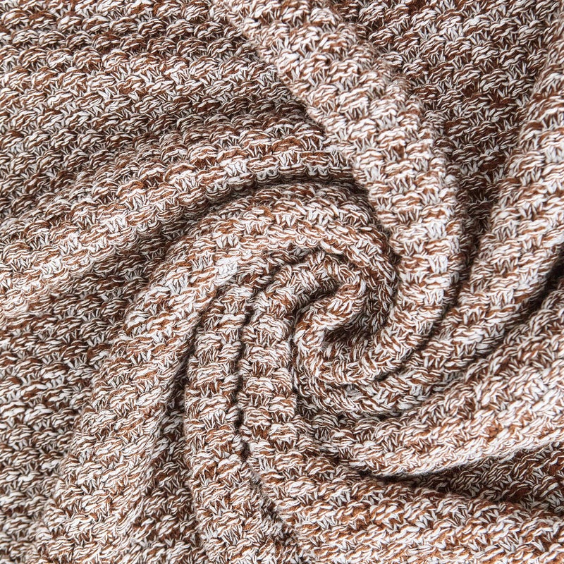 Longhui bedding Coffee Knitted Throw Blanket for Couch, Soft, Cozy Machine Washable 100% Cotton Sofa Knit Blankets, Heavy 3.0lb Weight, 51 x 63 Inches, Coffee and White Color. - Image 2